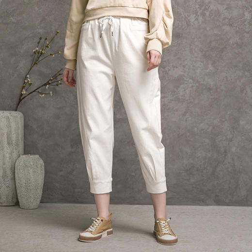 famecoco范可儿阔腿裤女秋季松紧腰休闲裤运动长裤F216GA001 商品图2