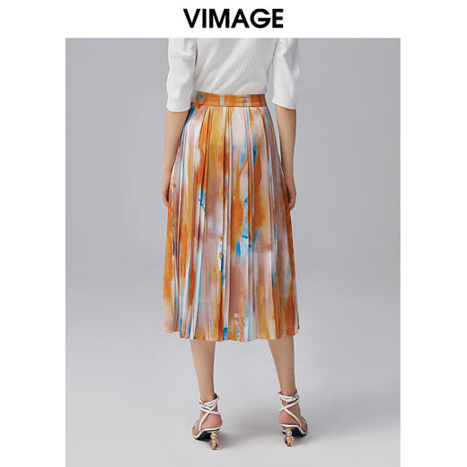 VIMAGE纬漫纪秋季新款女装中长款优雅印花A字裙半身裙V1506120半裙 商品图3