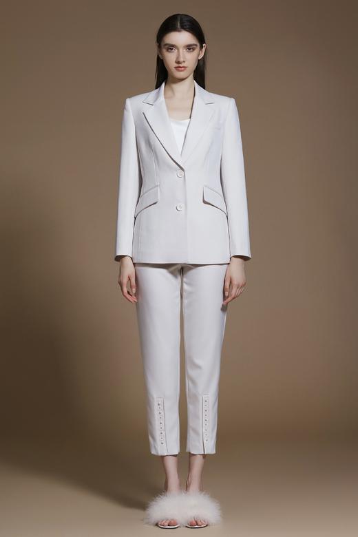 浅米色珍珠脚口直筒裤 商品图0