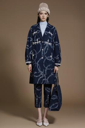 牛仔树枝织锦手工订制珍珠长外套