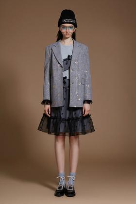 蝴蝶亮片绣花灰色西装外套