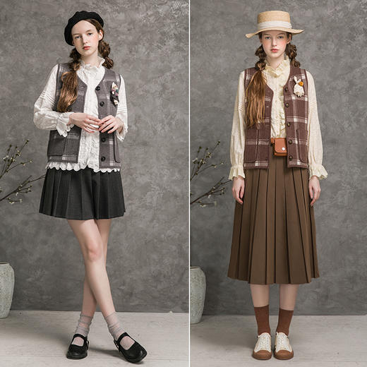 famecoco范可儿格纹马夹女秋宽松休闲法式外套马甲F216CA007 商品图4