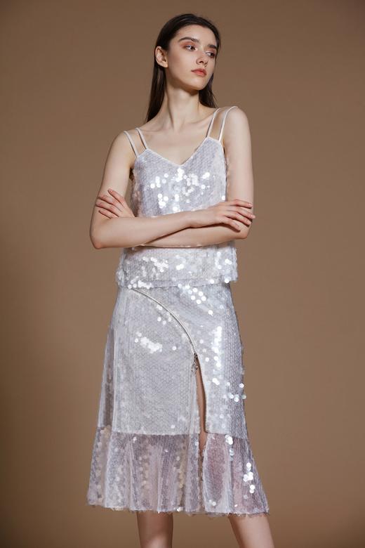 白色人鱼亮片拉链半裙 商品图1