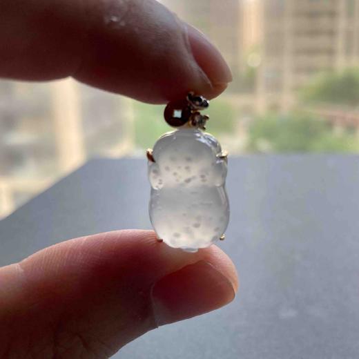 高冰种雪花棉翡翠猪18k黄金钻石镶嵌 商品图11