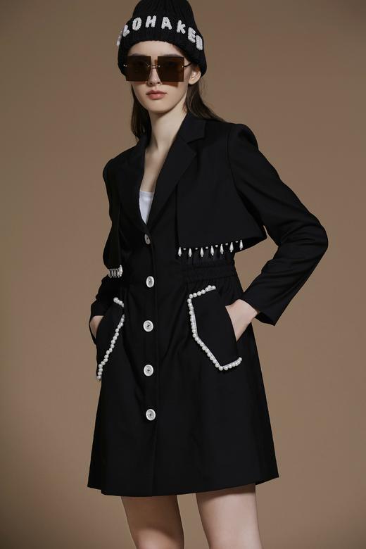 黑色手工钉珠修身连衣裙 商品图1