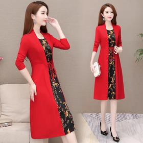 YWE-JMYS-19801新款修身长袖气质优雅遮肚时尚假两件套装连衣裙