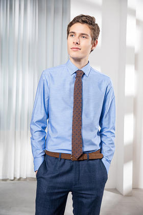 callisto羊毛混纺蓝色意式领衬衫  FQSTL071C