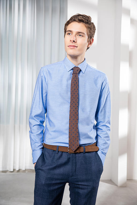 callisto羊毛混纺蓝色意式领衬衫  FQSTL071C 商品图0