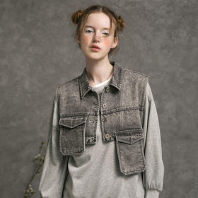 famecoco范可儿马夹女士秋设计感小众牛仔马甲外套F216CA004