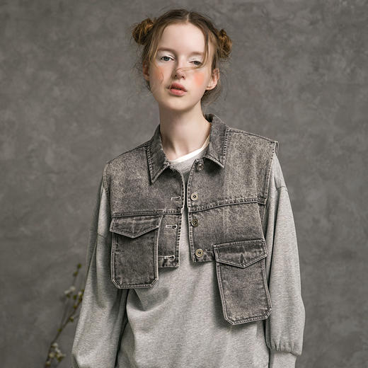 famecoco范可儿马夹女士秋设计感小众牛仔马甲外套F216CA004 商品图0
