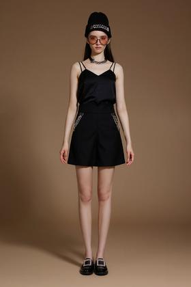 进口三醋酸珍珠链条高腰西装短裤