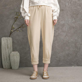 famecoco范可儿阔腿裤女秋季松紧腰休闲裤运动长裤F216GA001