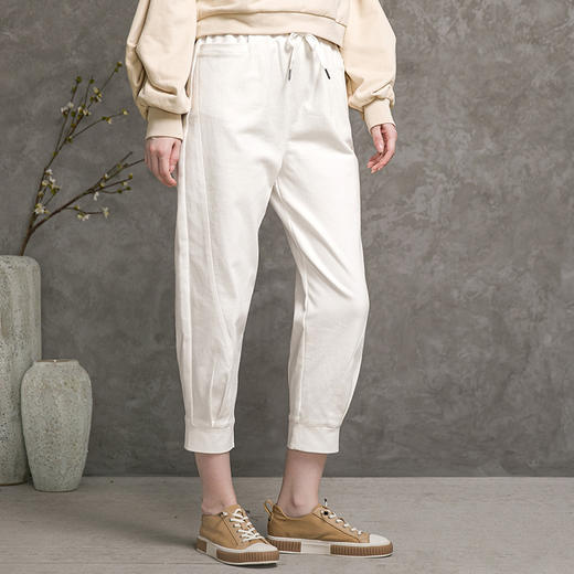 famecoco范可儿阔腿裤女秋季松紧腰休闲裤运动长裤F216GA001 商品图3