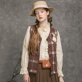 famecoco范可儿格纹马夹女秋宽松休闲法式外套马甲F216CA007