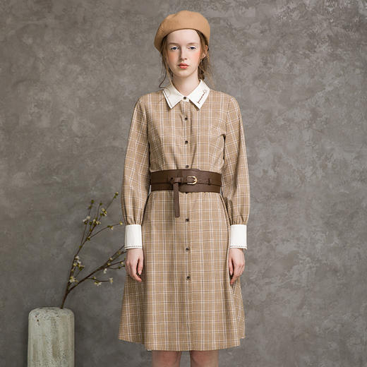 Famecoco范可儿秋装女长袖格纹连衣裙F216FA018 商品图3