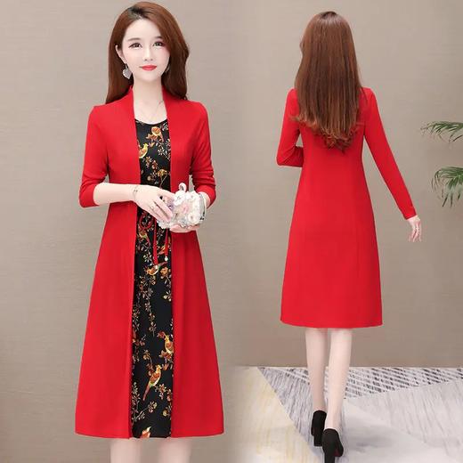 YWE-JMYS-19801新款修身长袖气质优雅遮肚时尚假两件套装连衣裙 商品图1