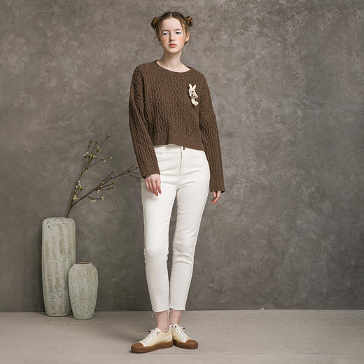 famecoco范可儿高腰牛仔裤女士秋季纯棉紧身长裤F216GA013 商品图4