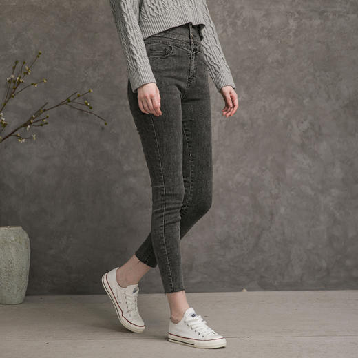 famecoco范可儿高腰牛仔裤女士秋季纯棉紧身长裤F216GA013 商品图1