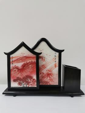 双面立体朱砂画笔筒