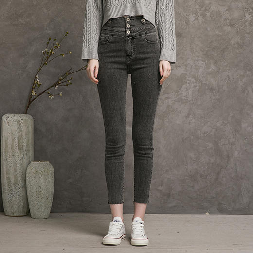 famecoco范可儿高腰牛仔裤女士秋季纯棉紧身长裤F216GA013 商品图0
