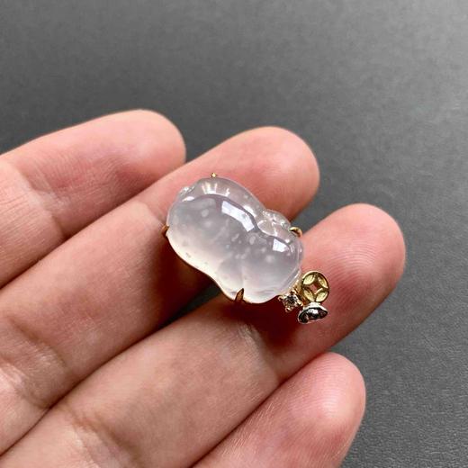 高冰种雪花棉翡翠猪18k黄金钻石镶嵌 商品图8