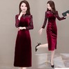 YWE-JMYS-20A808新款修身长袖气质优雅改良版金丝绒旗袍连衣裙 商品缩略图1