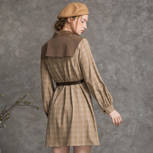 famecoco范可儿格子连衣裙女秋装长袖衬衫裙中长款F216FA019 商品图3