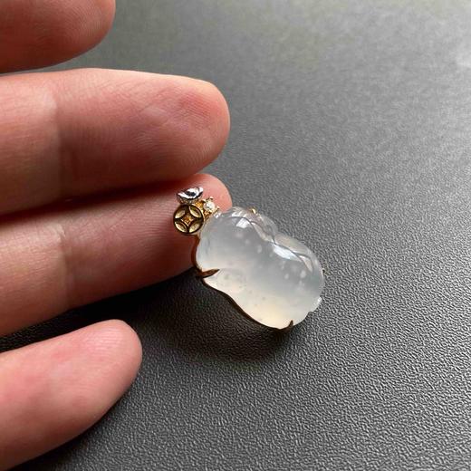 高冰种雪花棉翡翠猪18k黄金钻石镶嵌 商品图10