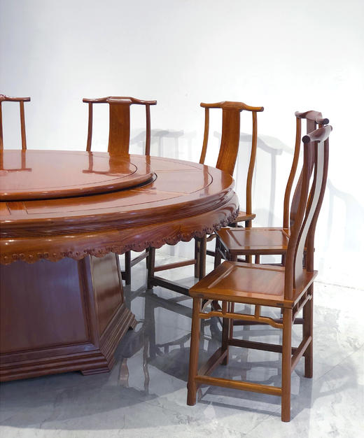 红桥红  家具严选  缅甸花梨（大果紫檀）【218雕花牙边圆餐桌】 商品图6