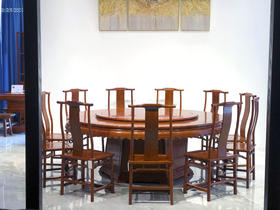 红桥红  家具严选  缅甸花梨（大果紫檀）【218雕花牙边圆餐桌】