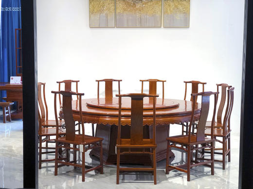 红桥红  家具严选  缅甸花梨（大果紫檀）【218雕花牙边圆餐桌】 商品图0