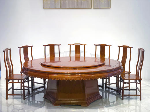 红桥红  家具严选  缅甸花梨（大果紫檀）【218雕花牙边圆餐桌】 商品图4