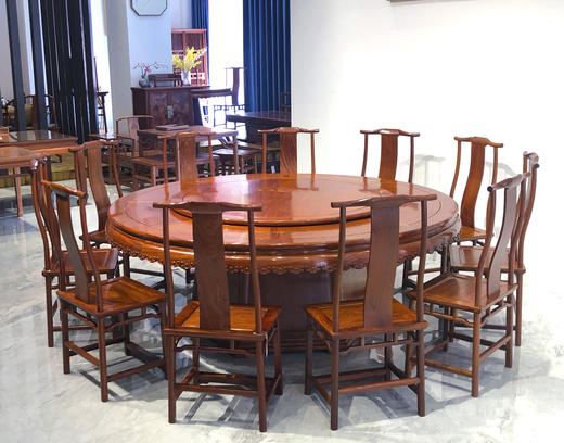 红桥红  家具严选  缅甸花梨（大果紫檀）【218雕花牙边圆餐桌】 商品图1