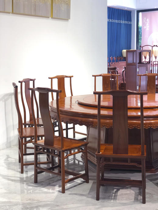 红桥红  家具严选  缅甸花梨（大果紫檀）【218雕花牙边圆餐桌】 商品图3