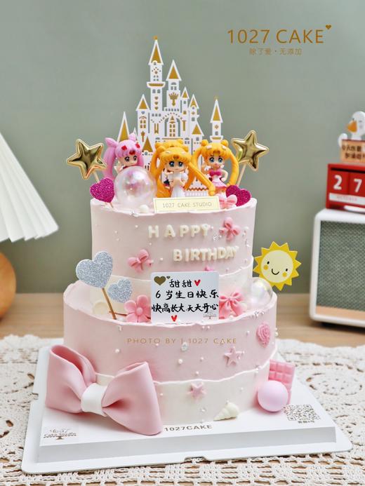 1027CAKE | 双层 粉嫩色系 美少女 城堡 翻糖蝴蝶结装饰 周岁蛋糕 商品图2
