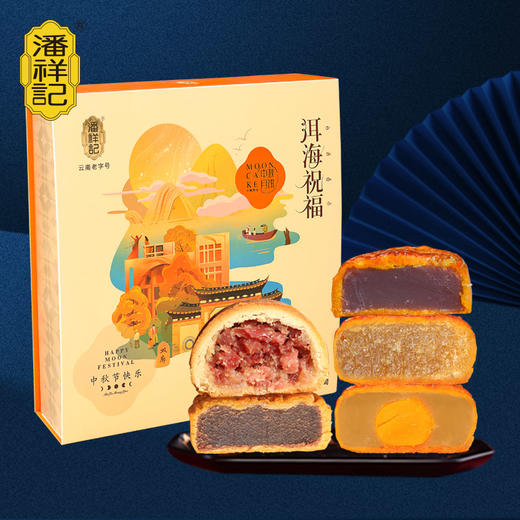 洱海祝福潘祥记月饼礼盒585克5味9枚滇式月饼礼盒