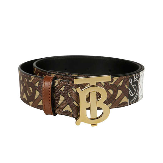 【二】BURBERRY 巴宝莉 女士专属标识条纹环保帆布拼皮革腰带 混色 8018991 A7432 商品图1
