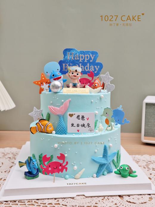 1027CAKE | 鲨鱼嘟嘟 海洋主题 蓝色系 周岁生日蛋糕 商品图1