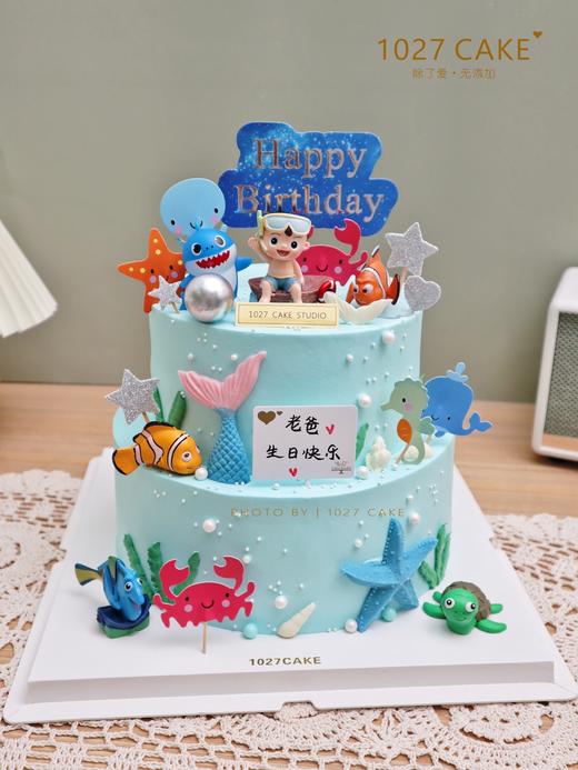1027CAKE | 鲨鱼嘟嘟 海洋主题 蓝色系 周岁生日蛋糕 商品图0