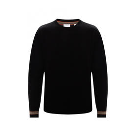 【二】BURBERRY 博柏利 男士 标志性条纹装饰羊毛针织衫 黑色 8033201 A1189