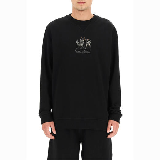 BURBERRY 巴宝莉 男士小鹿印花棉质平纹针织长袖卫衣 黑色 8042689 A1189 商品图1