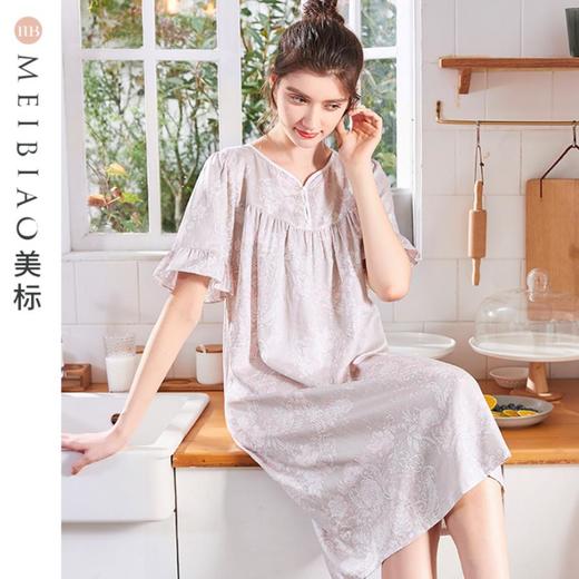 3楼 美标复古贡缎植物印花温柔典雅纯棉睡裙89113 商品图0