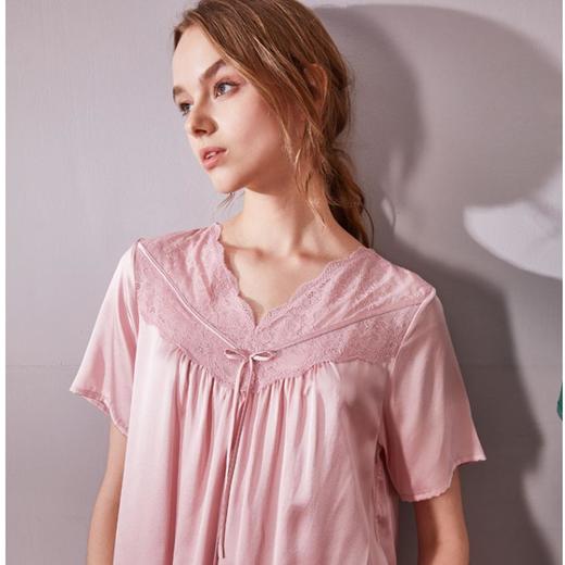 3楼 美标桑蚕丝甜美蕾丝丝绸睡裙230227 商品图3