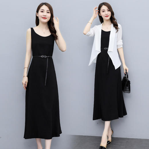 修身百搭，薄款披肩小外套雪纺连衣裙两件套HR-XMRS2139 商品图1