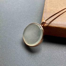 冰种厚庄翡翠圆牌无事牌18k玫瑰金镶嵌