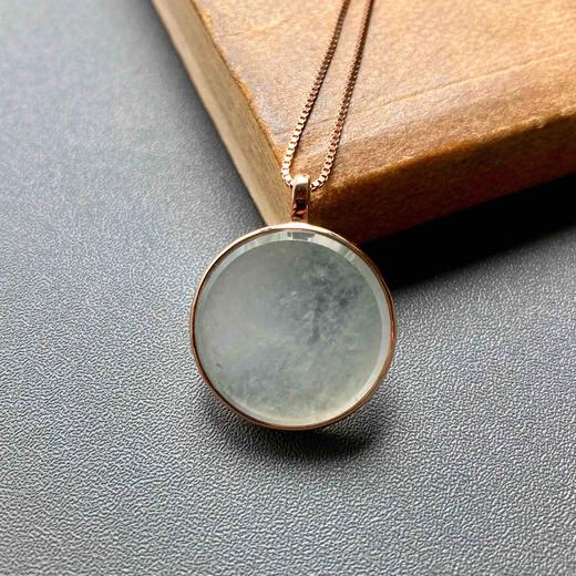 冰种厚庄翡翠圆牌无事牌18k玫瑰金镶嵌 商品图1