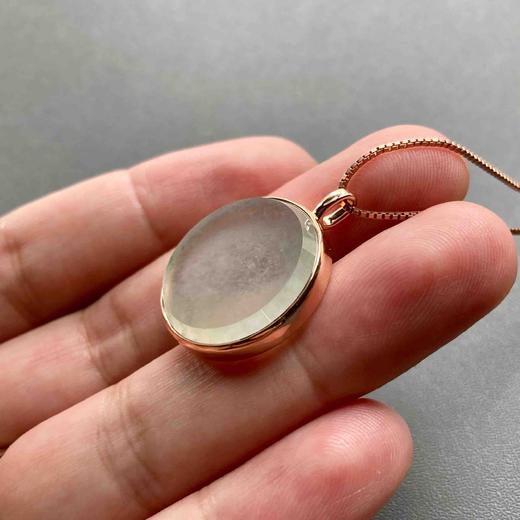 冰种厚庄翡翠圆牌无事牌18k玫瑰金镶嵌 商品图6