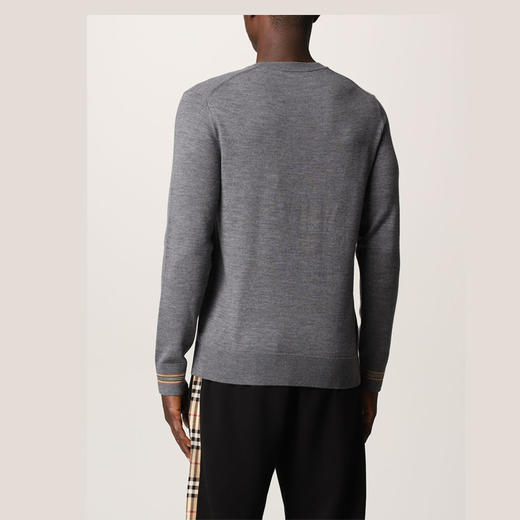 【二】BURBERRY 博柏利 男士 标志性条纹装饰羊毛针织衫 灰色 8033203 A1199 商品图2