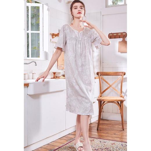 3楼 美标复古贡缎植物印花温柔典雅纯棉睡裙89113 商品图1