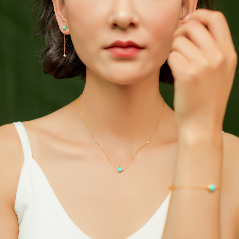 醍醐 原矿高瓷蓝松石 星月套装 项链 手链 耳饰